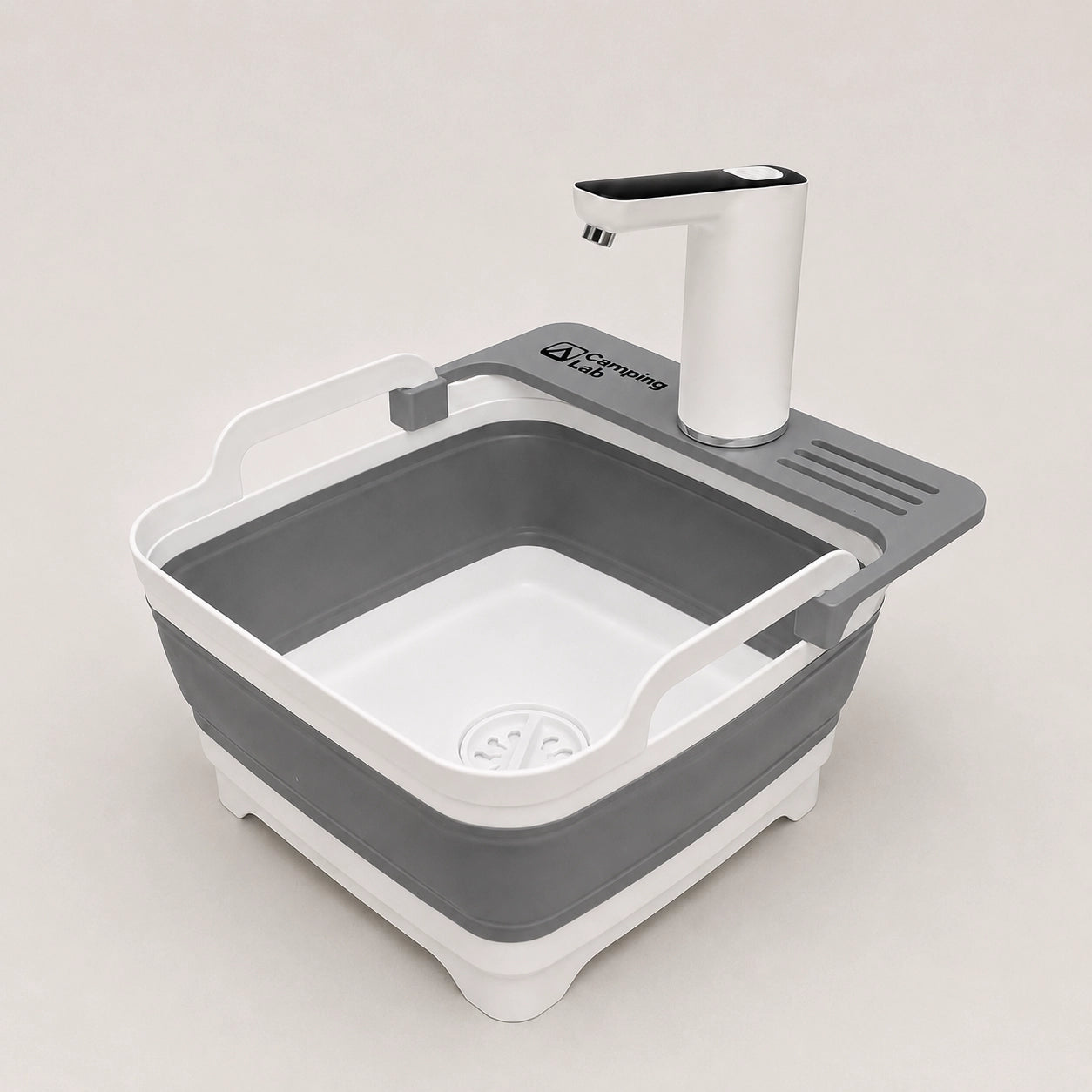 Fregadero de camping portátil y plegable, versión gris