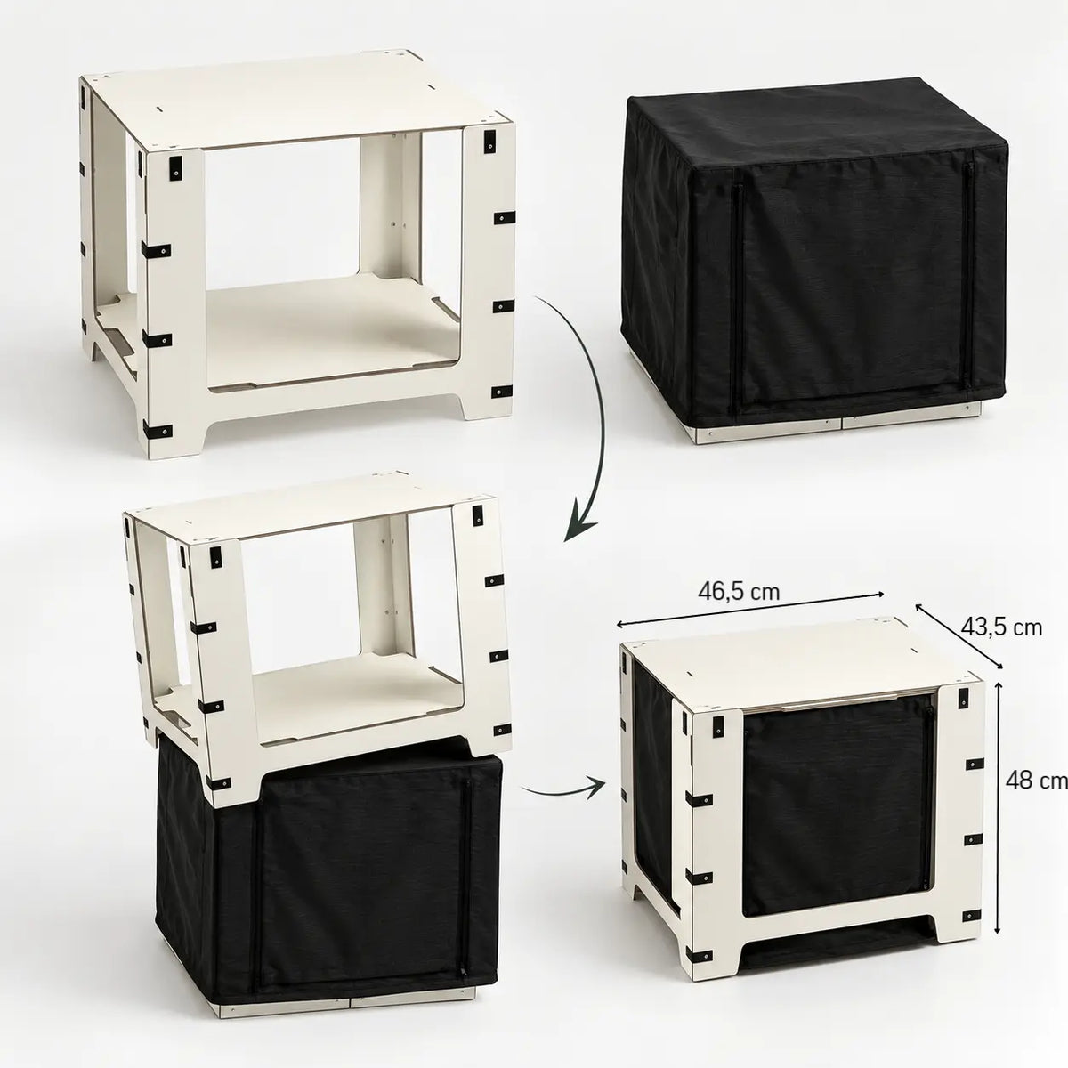Extra tafel plaatsen op een gesloten Camping Box – afmetingen 46,5 × 43,5 × 48 cm
